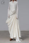 marc le bihan irregular long dress 2181 beige